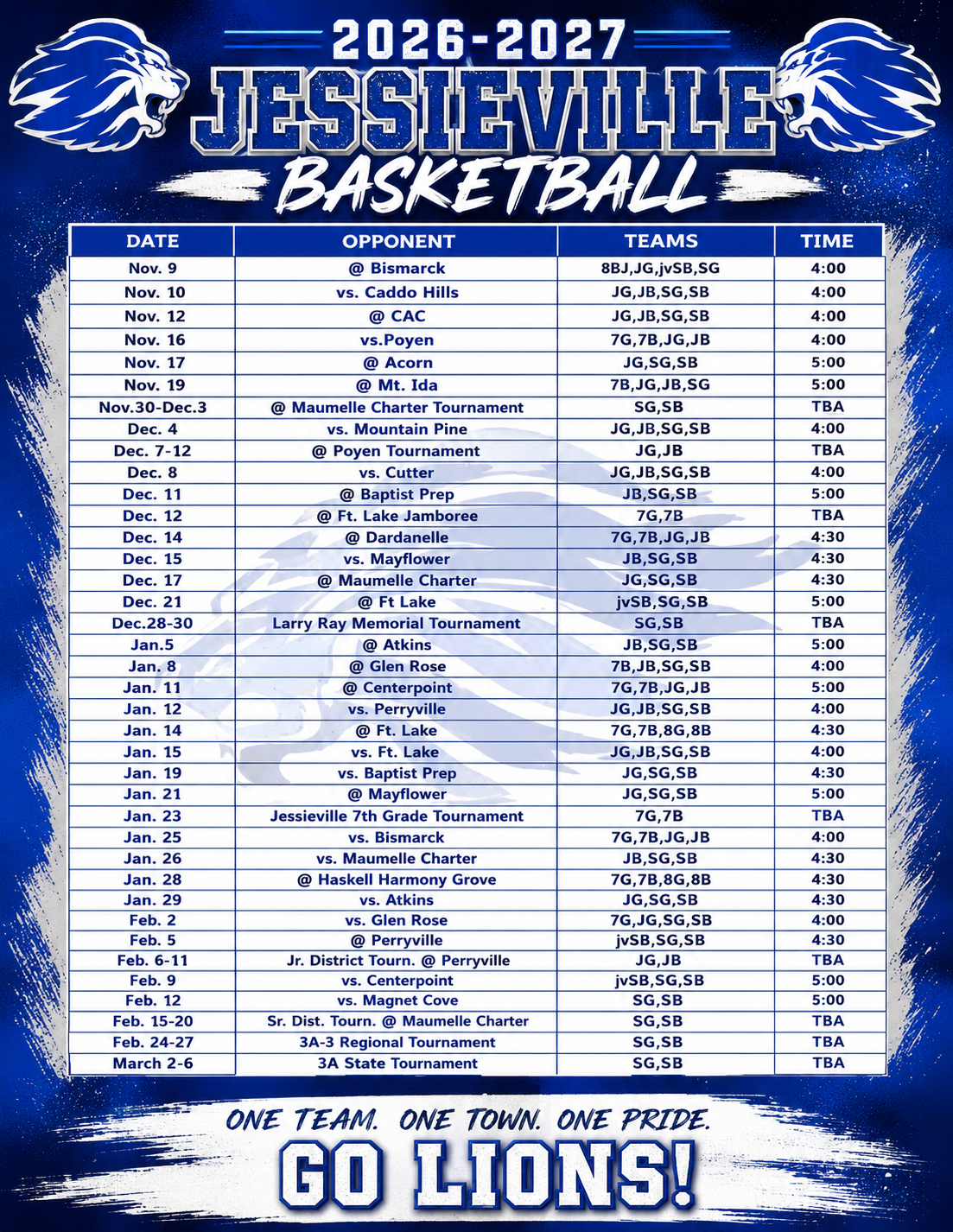 Basketball Schedule 2026-2027